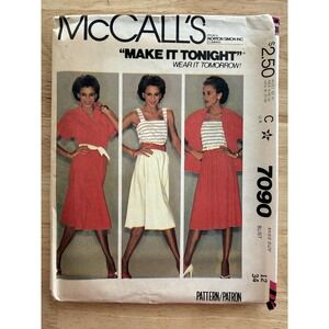 McCall's Make It Tonight Pattern 7090 Misses' Top, Camisole, Skirt Size 12 Uncut